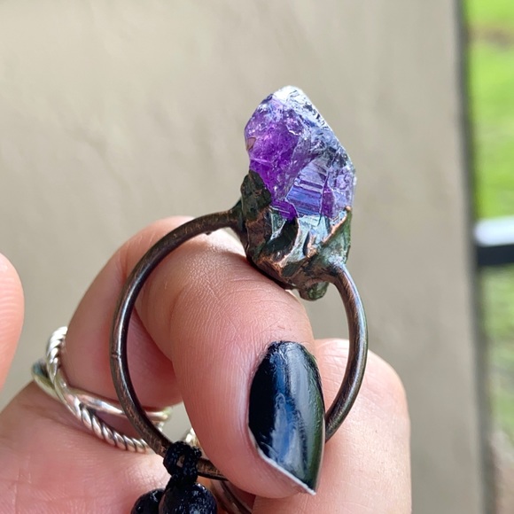 Genuine amethyst crystal stone bead lava necklace - Picture 3 of 16